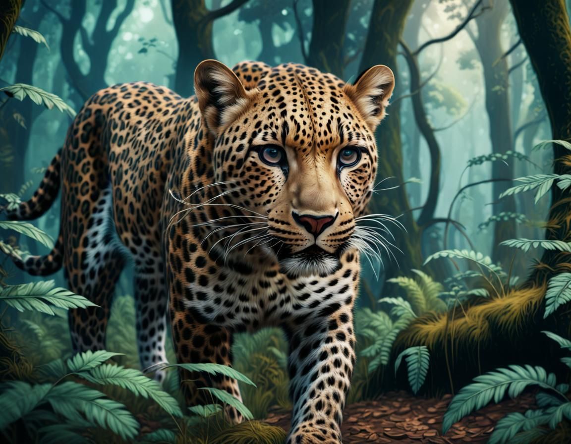 Leopard in Forest: Detailed Matte Painting