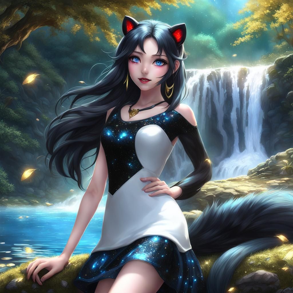 Beautiful Panther Girl in Forest, 3D Anime Art