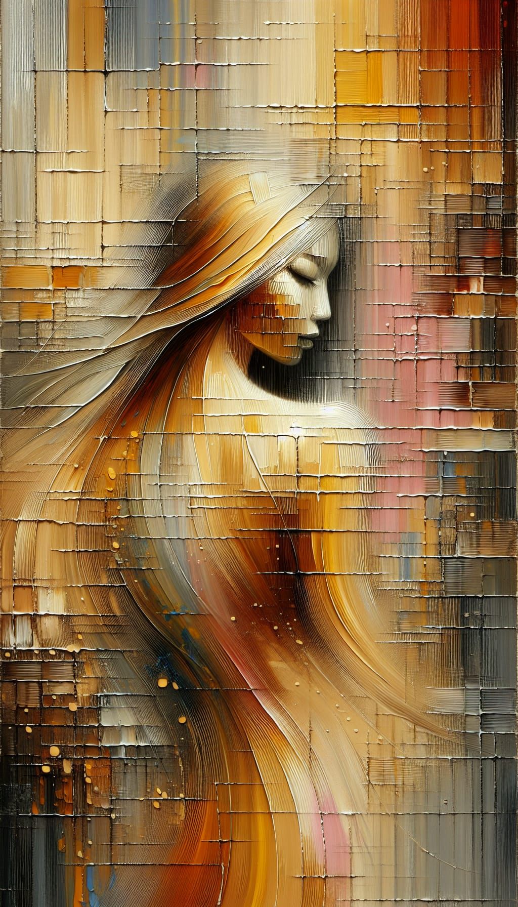Abstract Oil Painting of Radiant Asian Woman