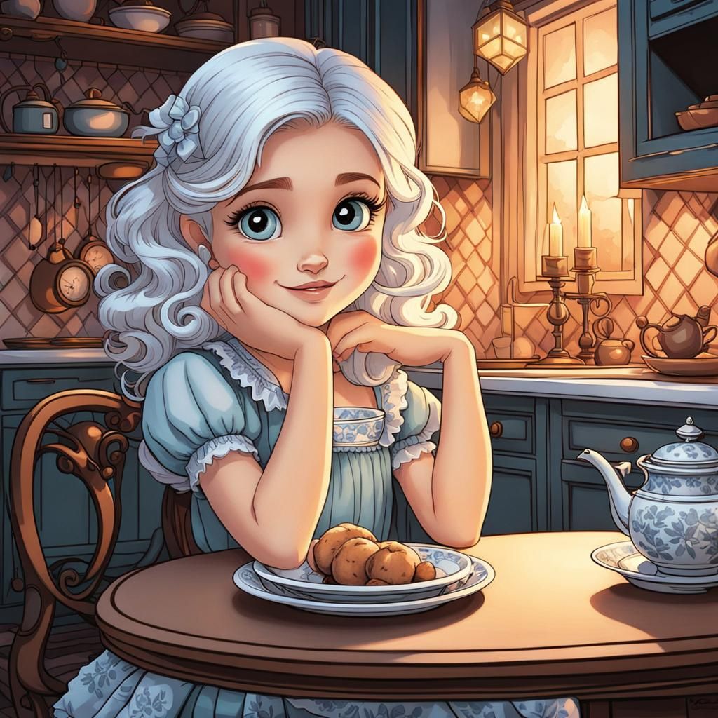 Cozy Candlelit Cartoon Girl in Arte Povera Style