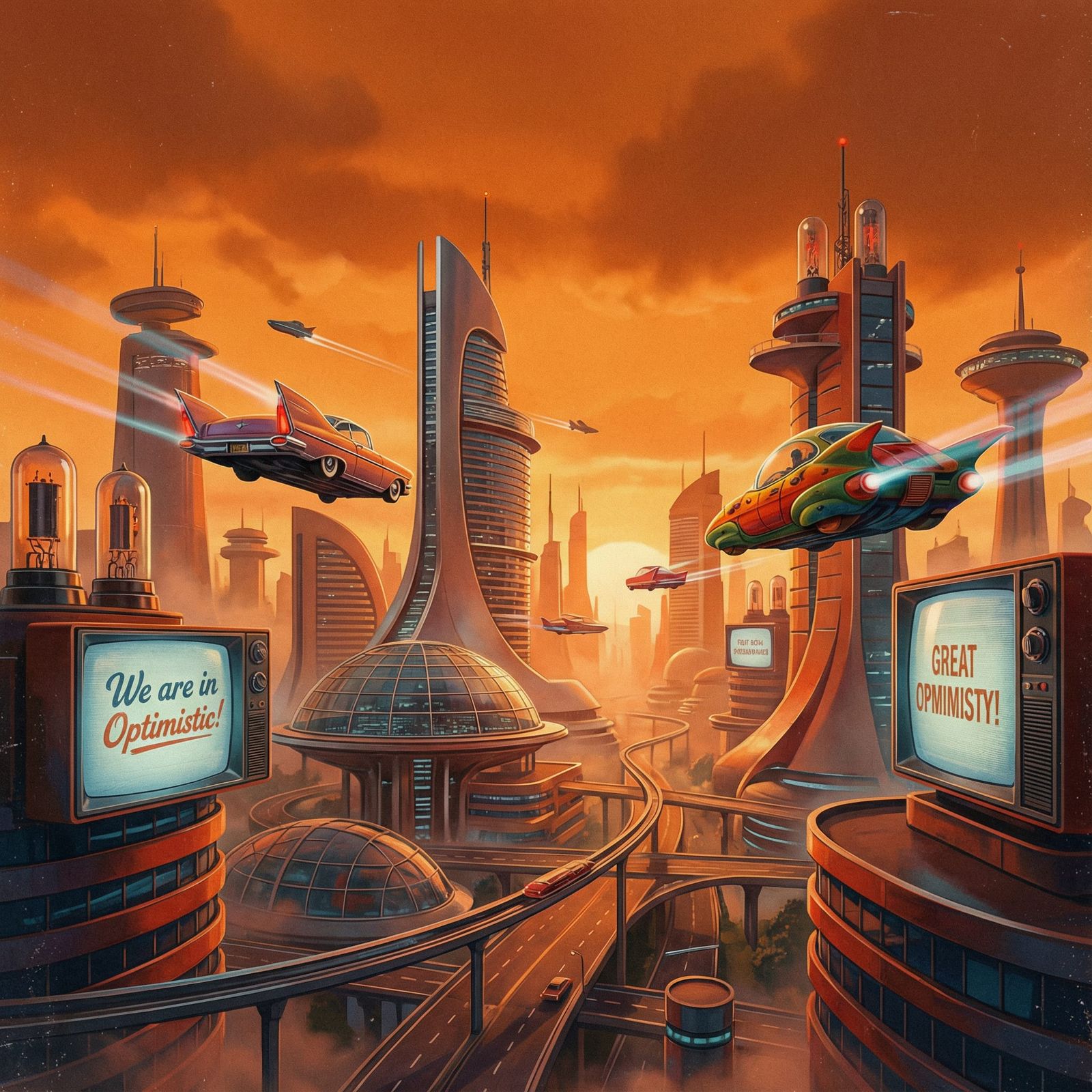 Retro-Futuristic Cityscape in Orange Glow
