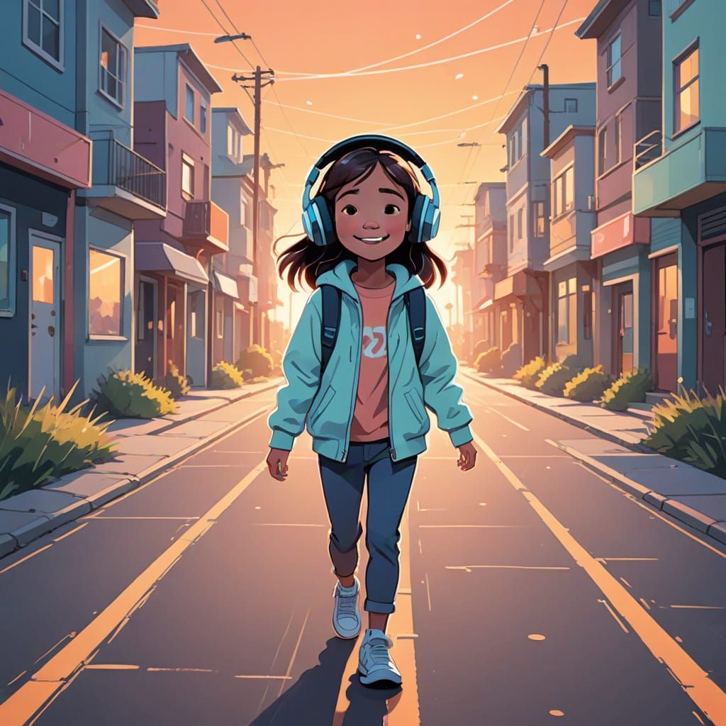 Girl Listening to Music, Minimalist 2D Animation