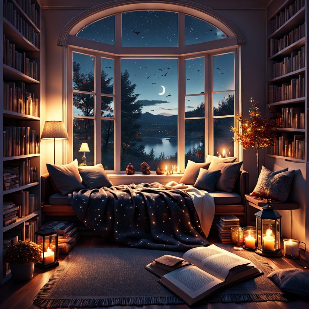 Cozy Autumn Reading Nook at Twilight