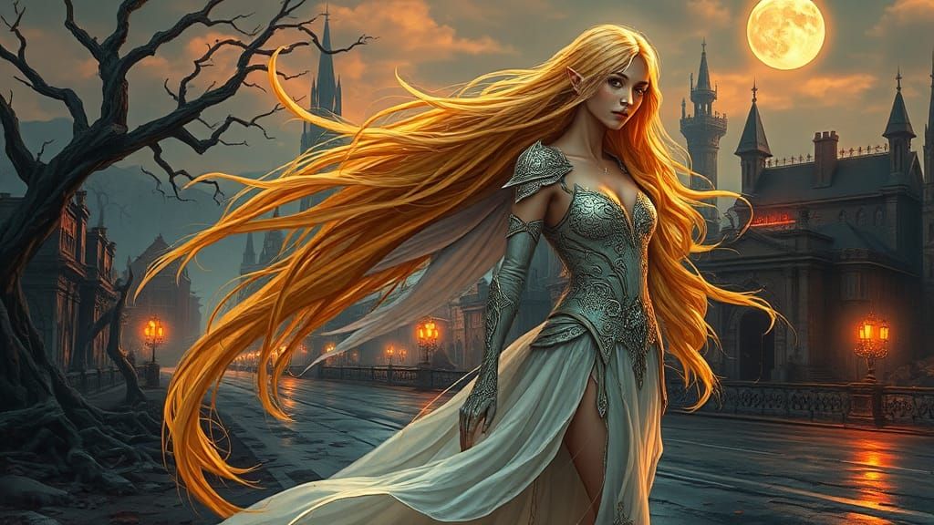 Fairy Elf in Dystopian Landscape, Action Painting