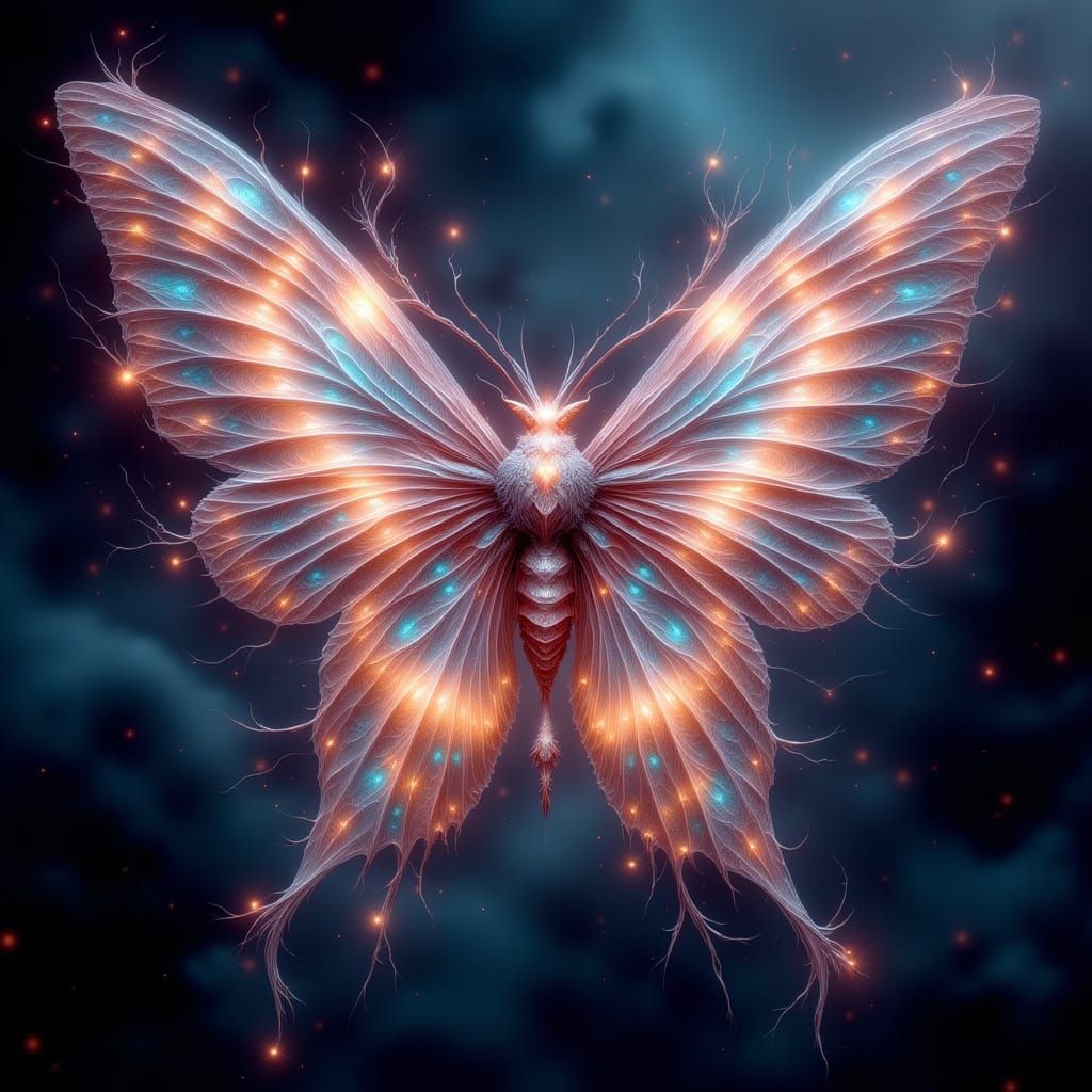 Luminous Fractal Moth in Cosmic Fantasy Landscape