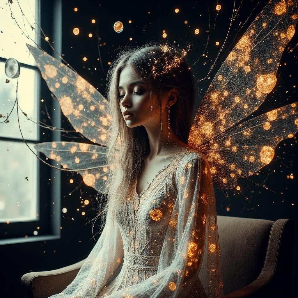 Glowing Fae in Distressed Typography and Lace