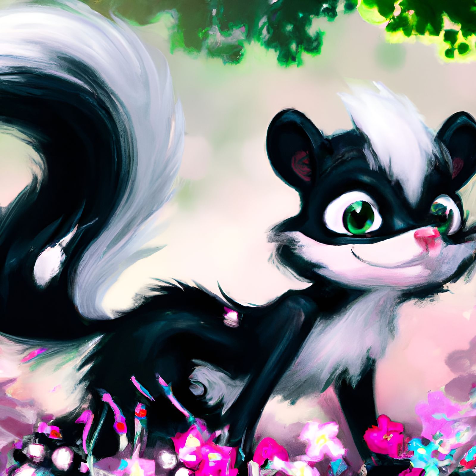 Cutest Skunk in Forest: Kawaii Digital Art