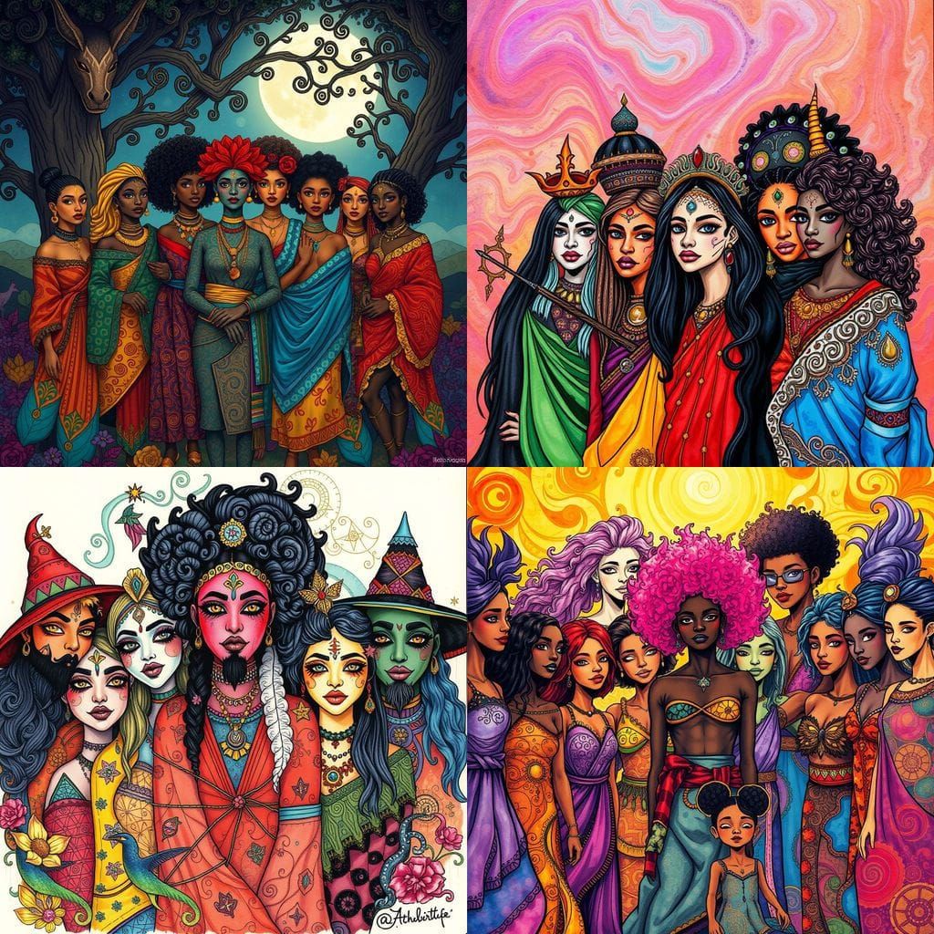 Intricately Detailed Multi-Ethnic Coven in Vibrant Alcohol I...