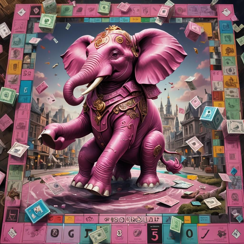 Pink Elephant Plays Monopoly in the Sky