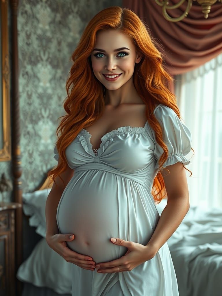 Regal 1812 Epoque Pregnant Lady in Empire Waist Nightgown