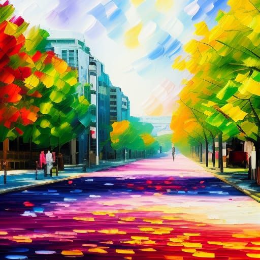 Tokyo Street Scene in Action Painting Style