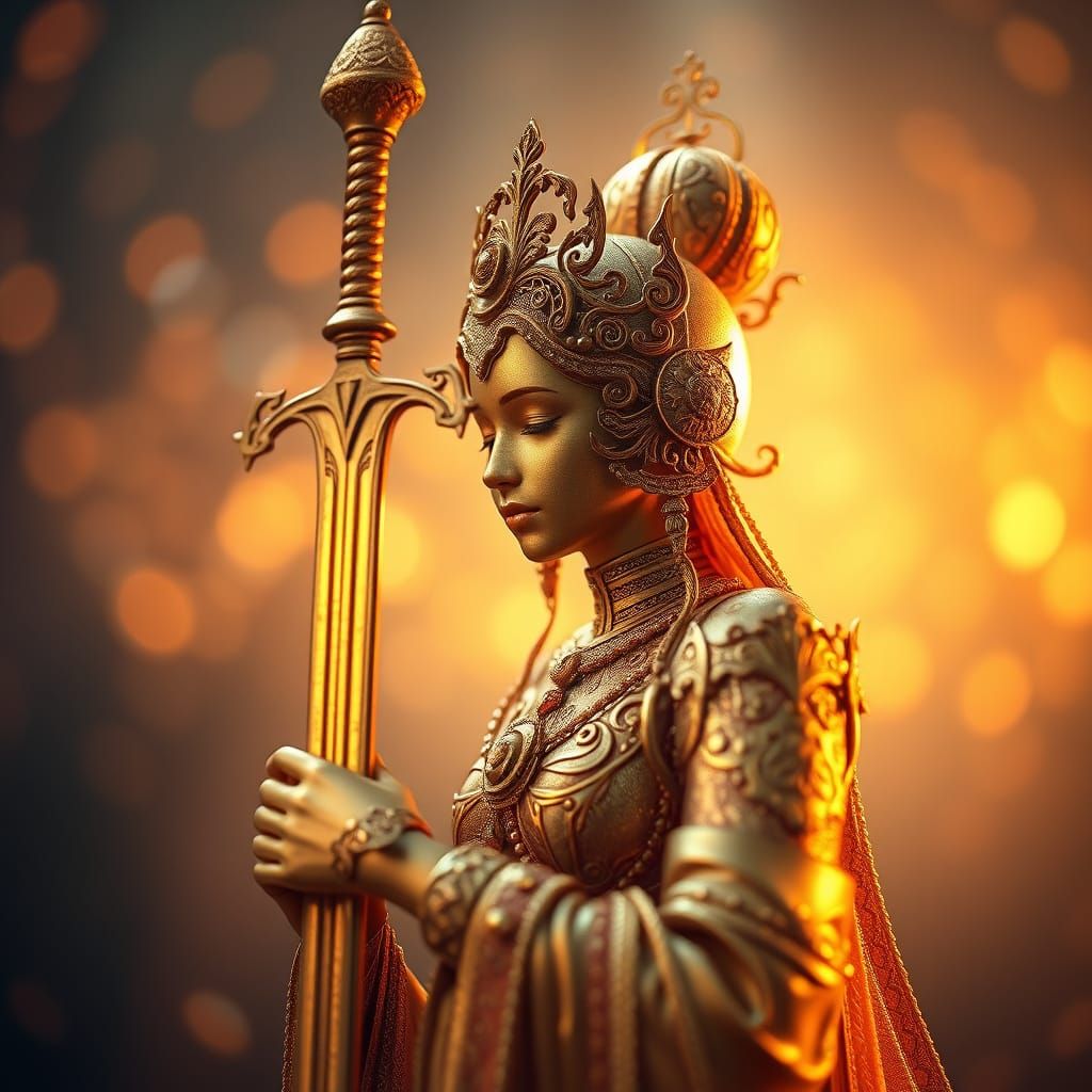 Golden Figure of Joy with Sword as Judge