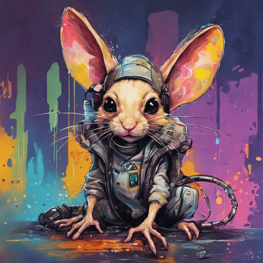 Cyberpunk Long-Eared Jerboa Graffiti Art