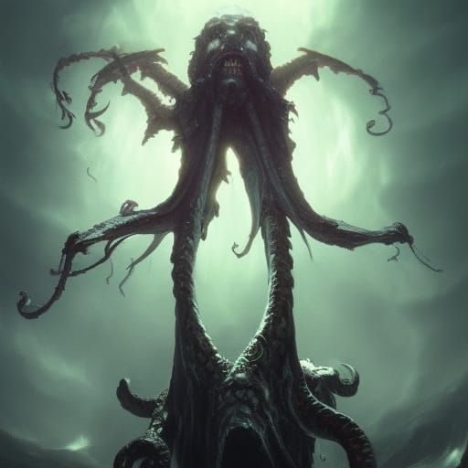 Grotesque Floating Squid in Dark Fantasy Style