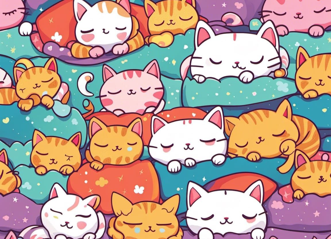 Cats Sleeping in Kawaii Style: Cute and Colorful