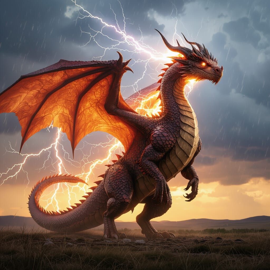 Colossal Dragon with Thunder and Lightning in Wildlife Photo...