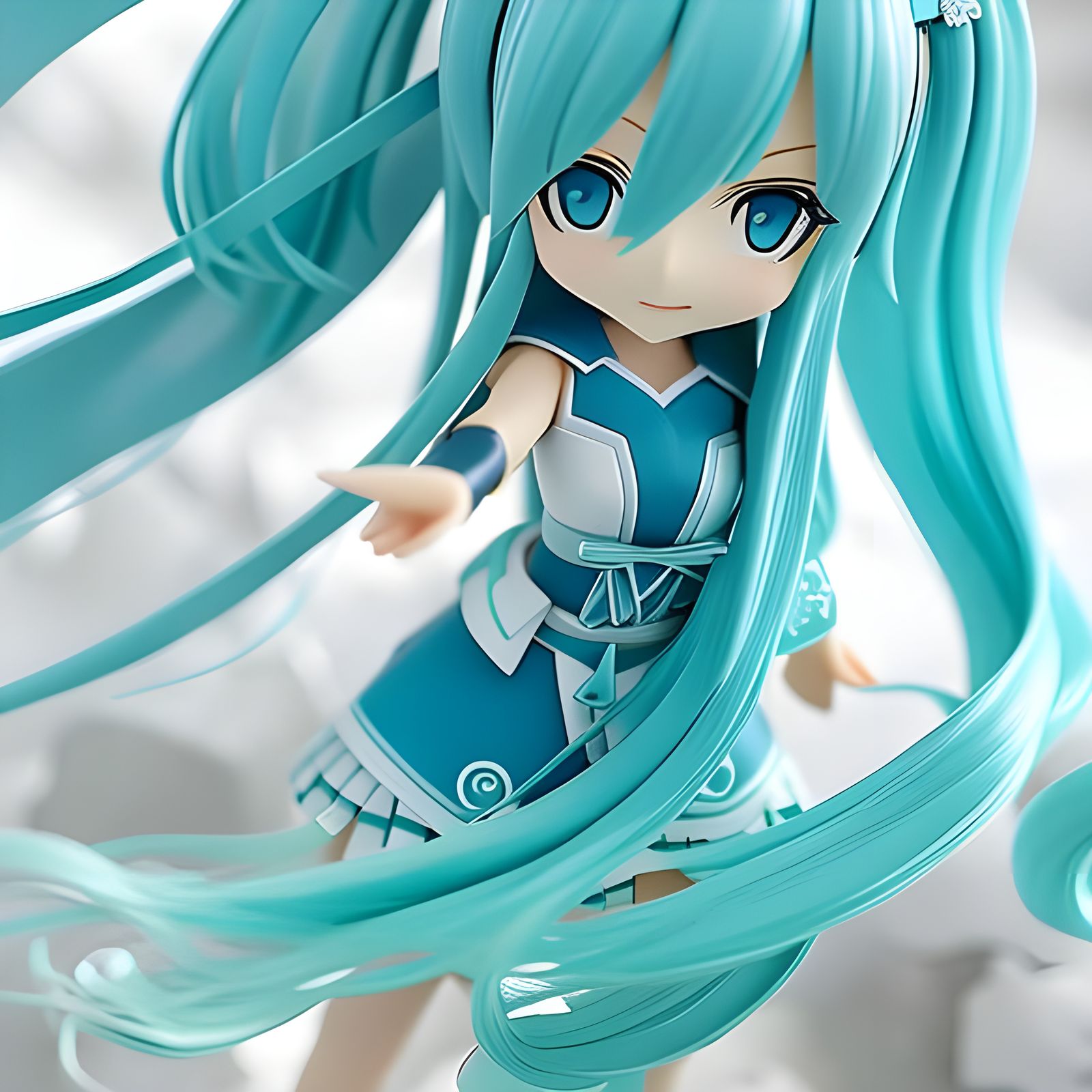 Snow Miku Figurine Close-Up in 3D Render