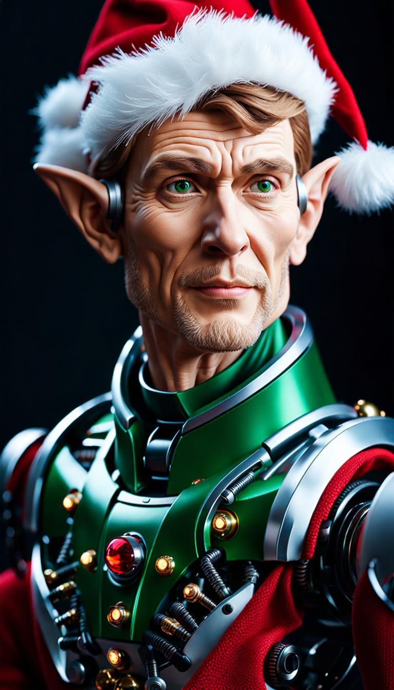 Hyperrealistic Robotic Christmas Elf Toymaker