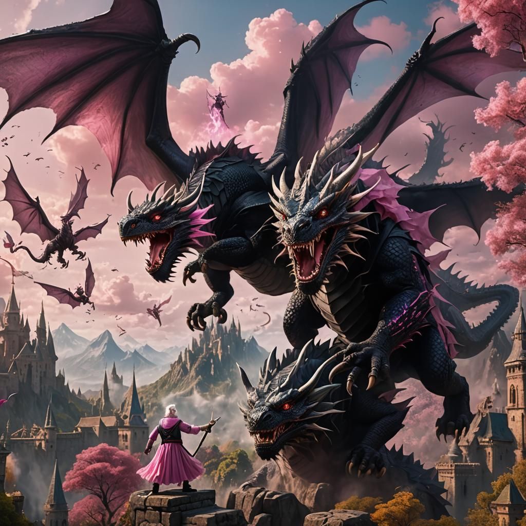 Whimsical Old Man Dragon Slayer in Fantasy Art