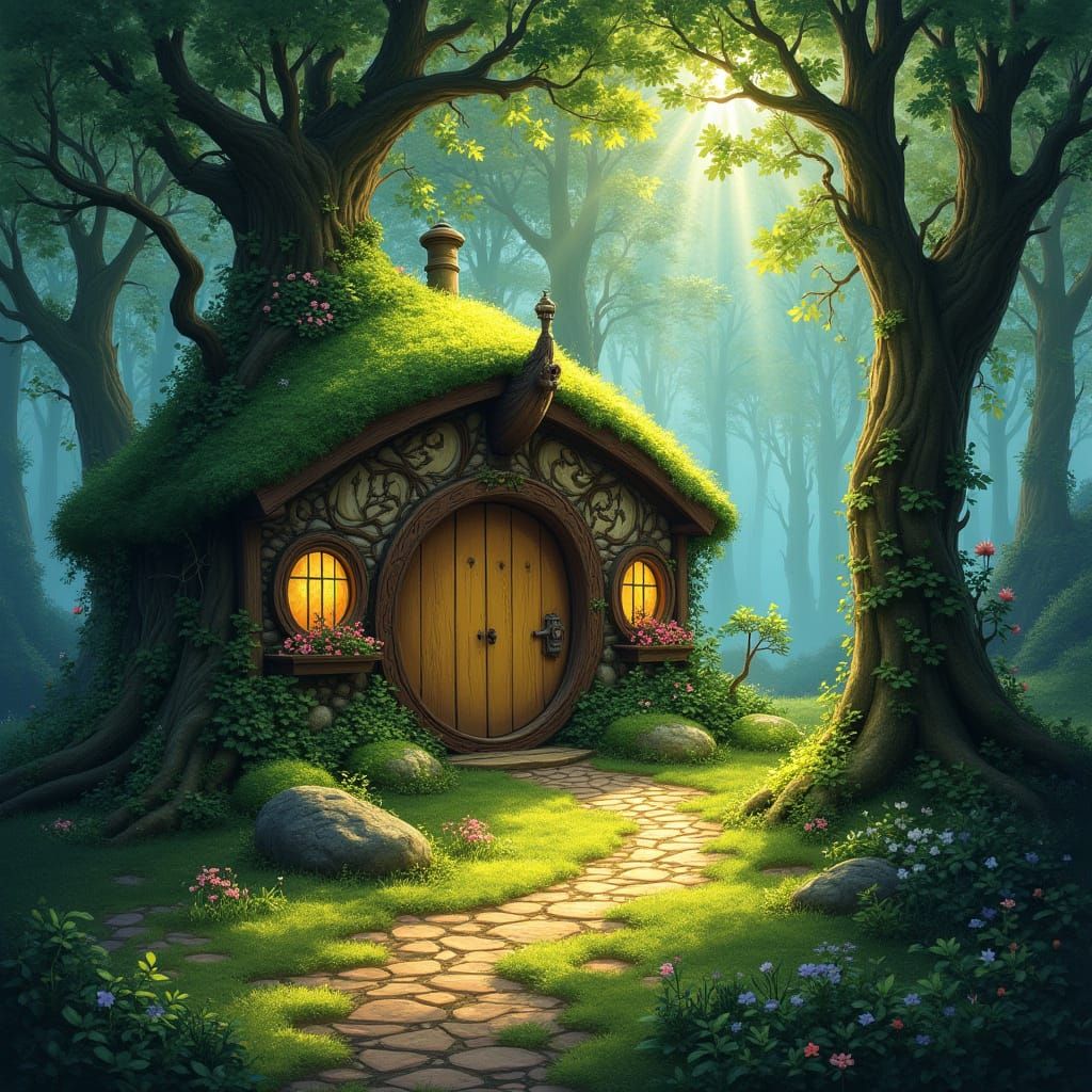 Enchanted Hobbit House in Ancient Forest
