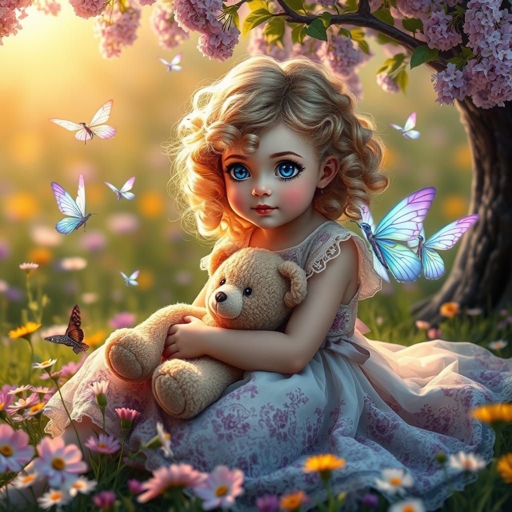 Whimsical European Girl in Enchanted Meadow