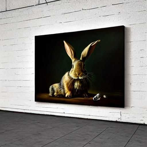 Surreal Rabbit in Kitchen: An Oil Painting