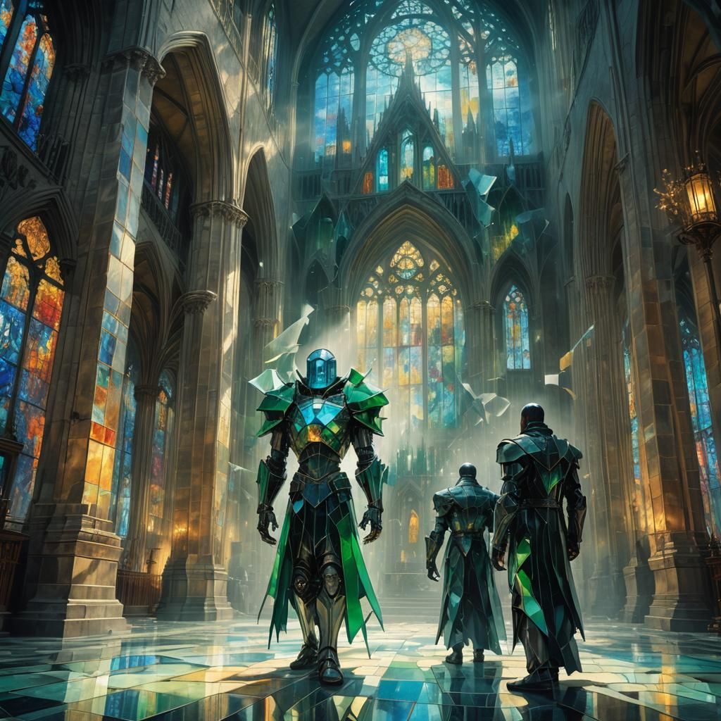 Glass Golem in Cathedral: Surreal Fantasy Art