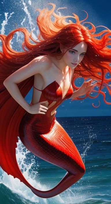 Stunning Mermaid Leaping from Ocean in Photorealistic Style