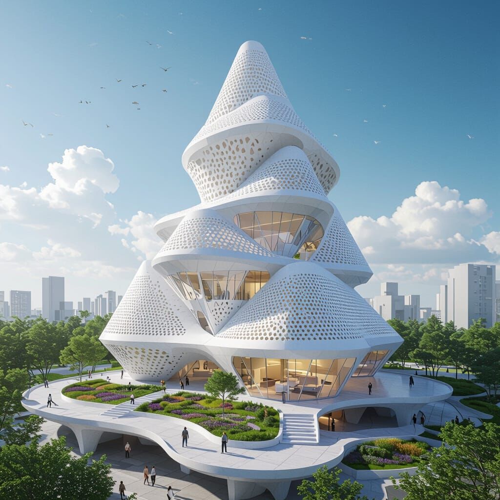 Futuristic Organic Cone Apartments in Cinematic 3D Style