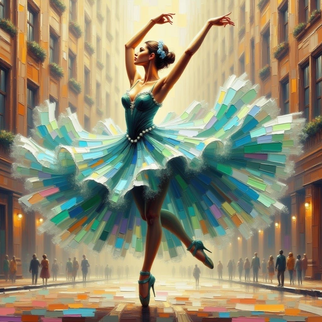 Ballerina in Ethereal Dance Pose, in Impasto Style