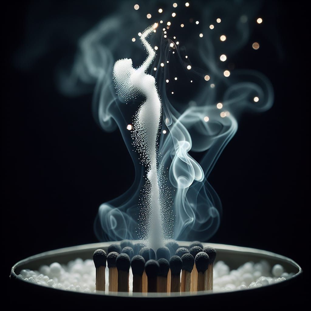 Dancing Couple Silhouette Emerging From Match Smoke