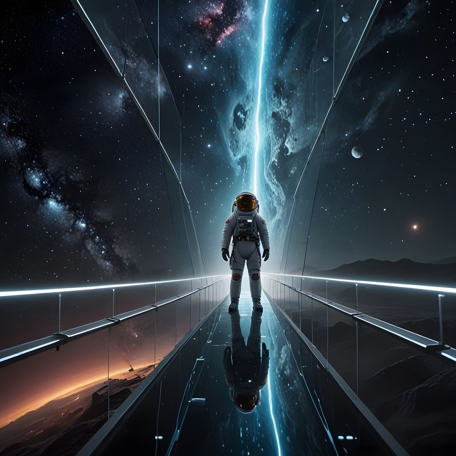 Astronaut on Glass Bridge to Black Hole