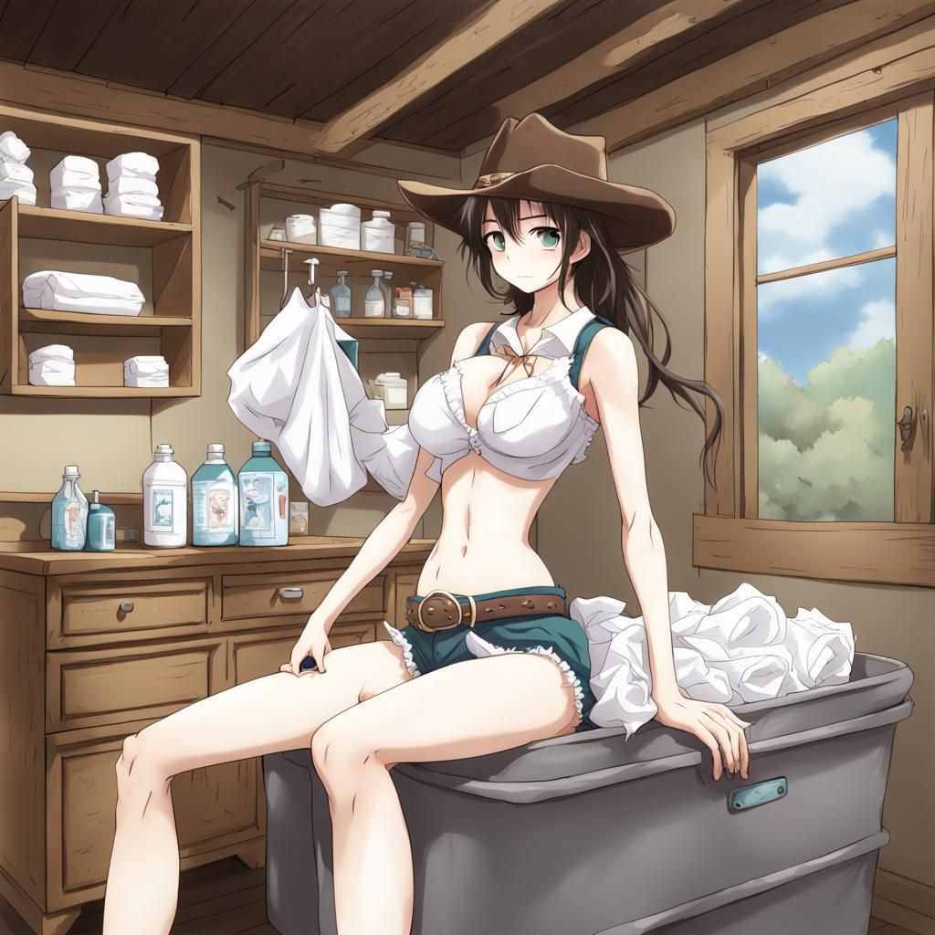 Western Cowgirl's Unexpected Diaper Change: Anime Style
