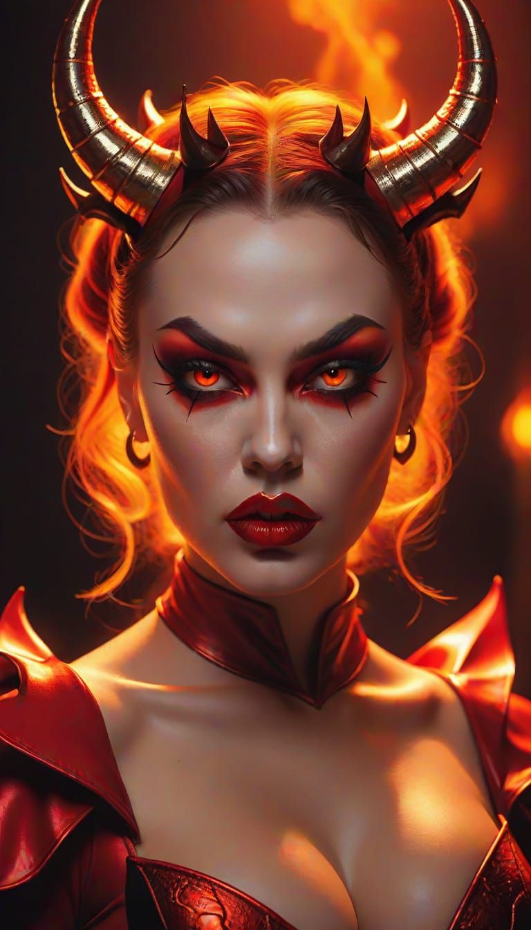 Sultry Devil Portrait in Vibrant Digital Art