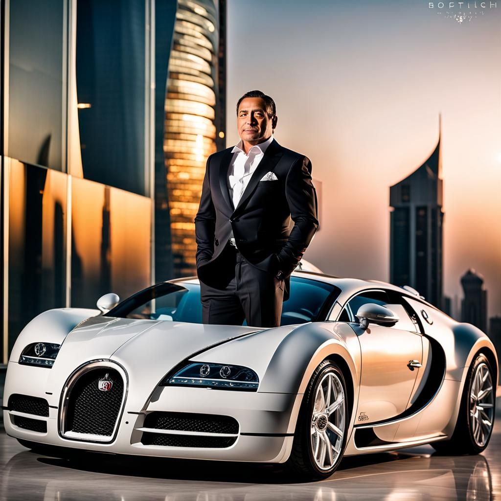 Luxury Portrait: Man, Bugatti, Dubai Penthouse Sunset