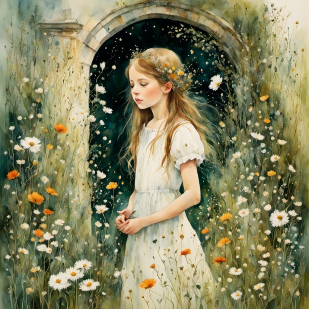 Girl in Secret Garden: Dreamlike Fantasy Art