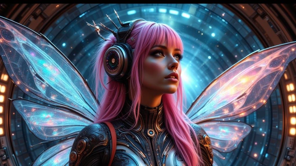 Cyborg Fairy Punk Astronaut in Retro Space