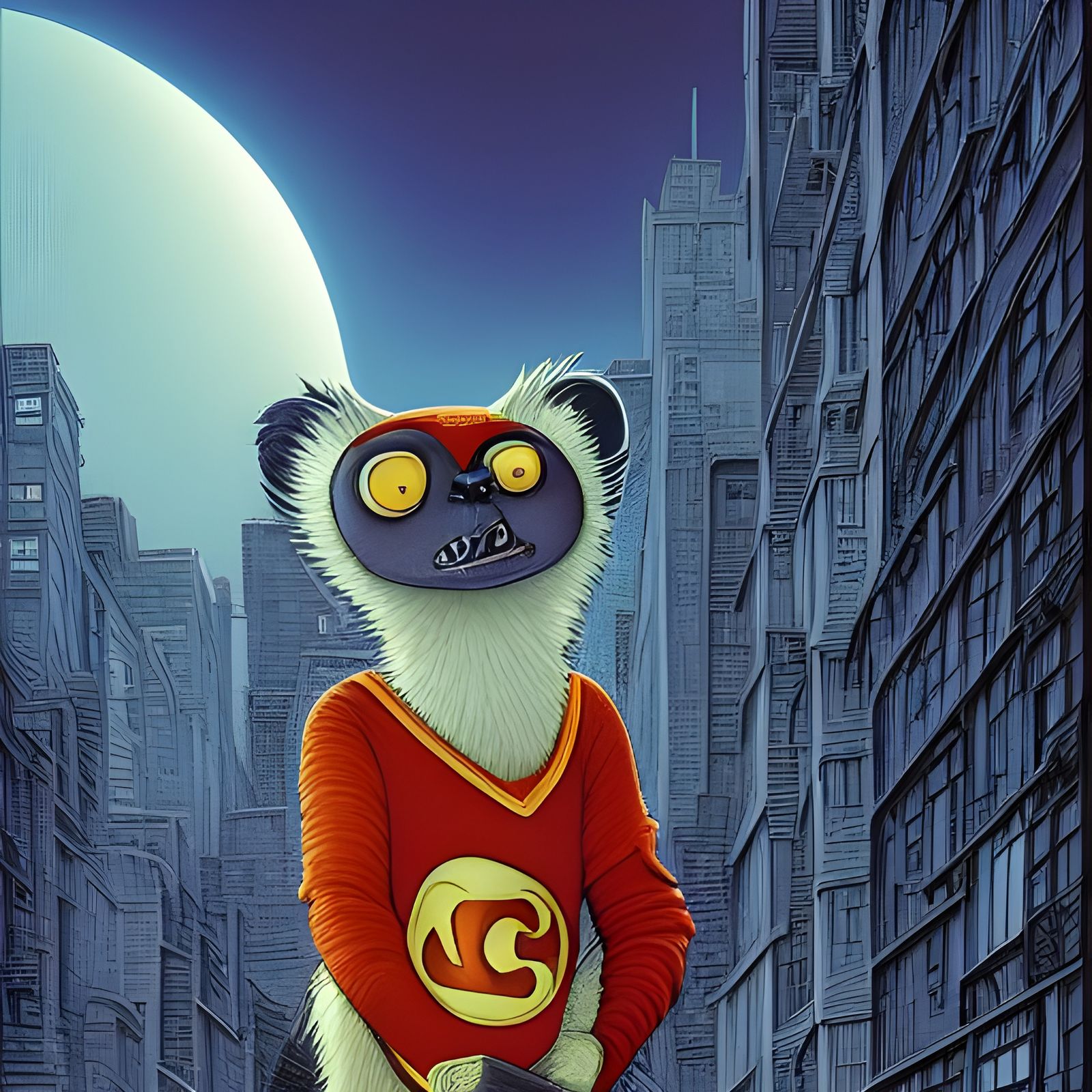 Lemur in the City: A Colorful Digital Illustration