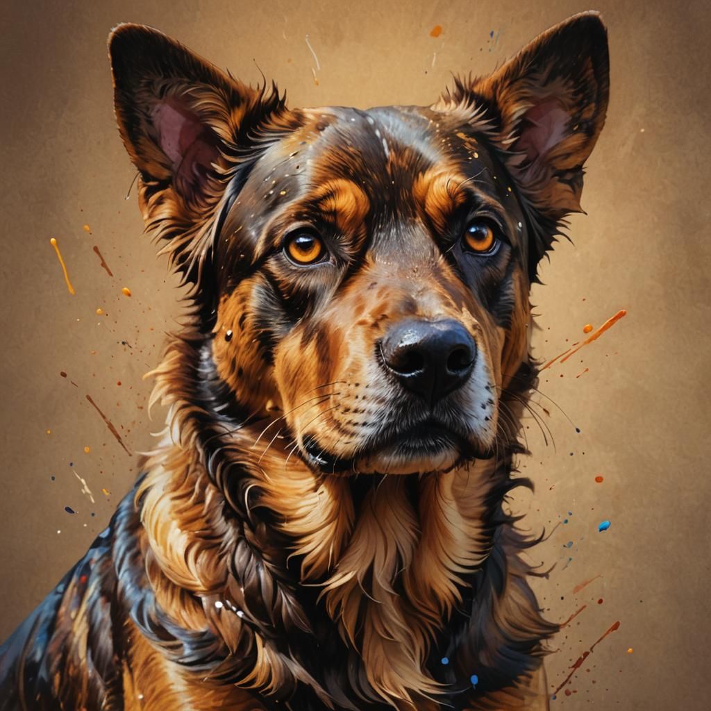 Hyperrealistic Brown Dog Portrait in Splash Art Style