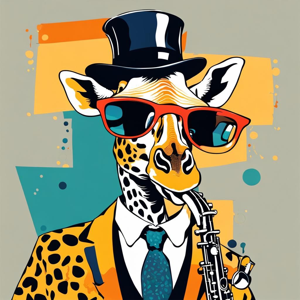 Giraffe Plays Jazz Saxophone in Abstract Art Style