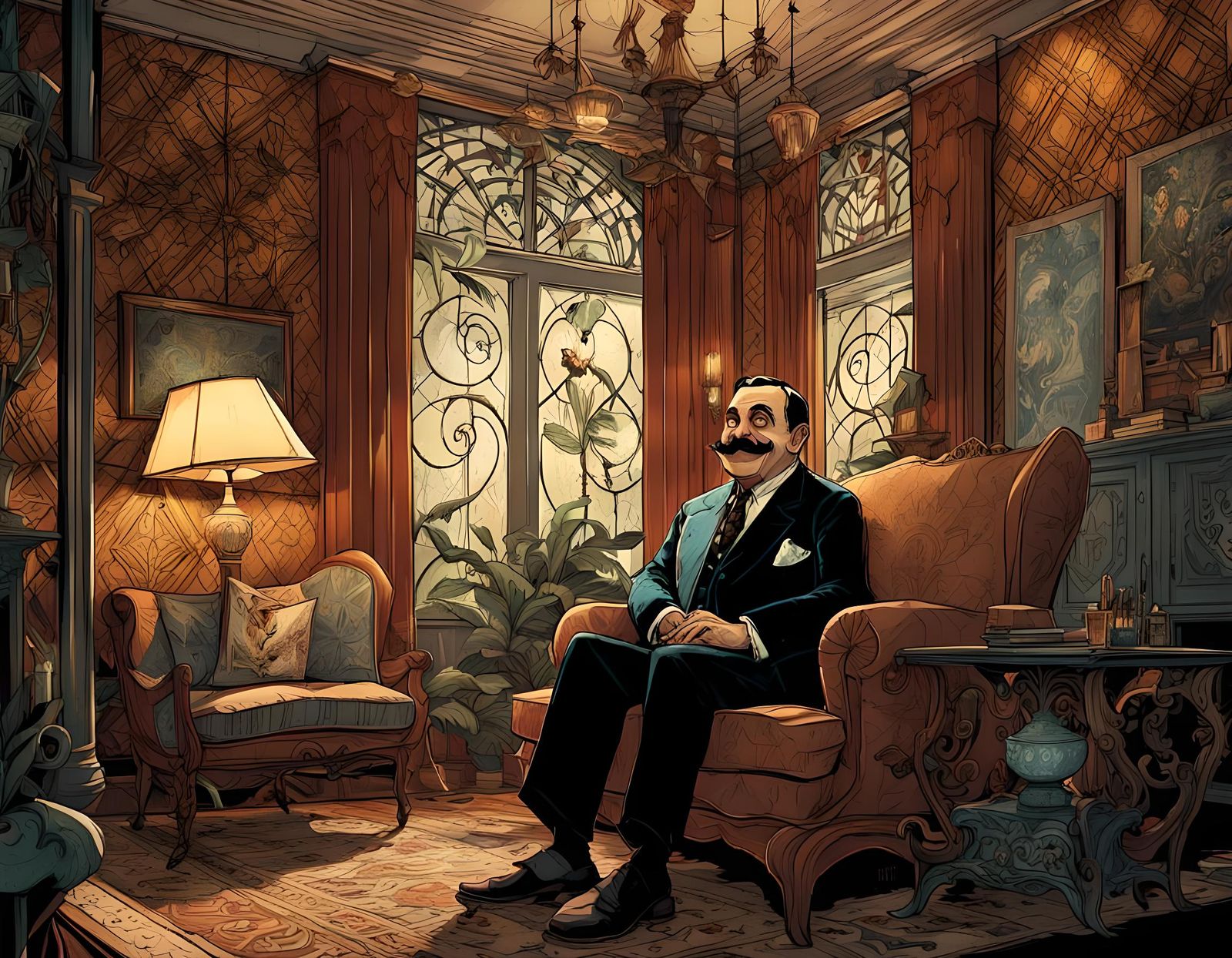 Gomez Addams Smiling: A Digital Art Portrait