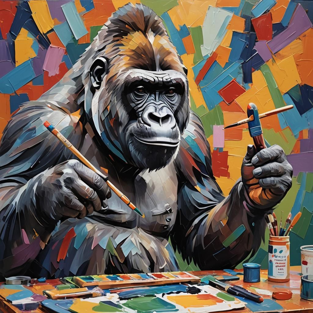 Gorilla's Fauvist Self-Portrait in Primate Cubism Style