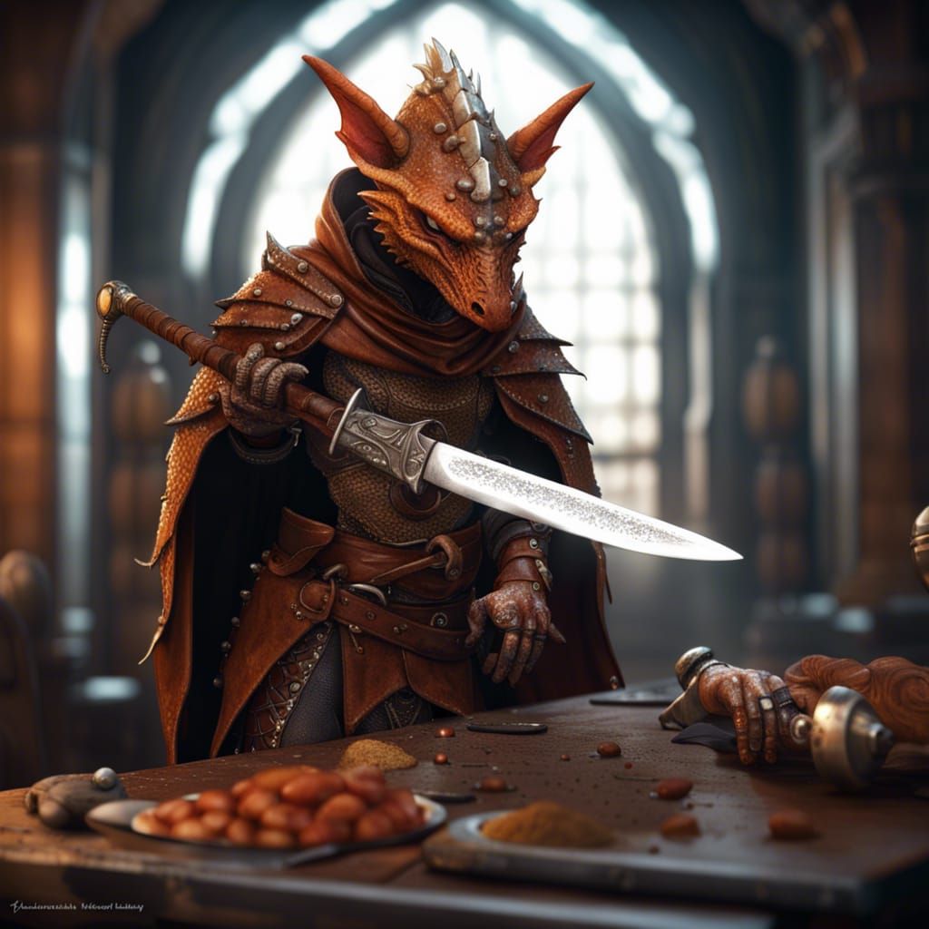 Hyperrealistic 3D Anime Kobold Chef with Knife
