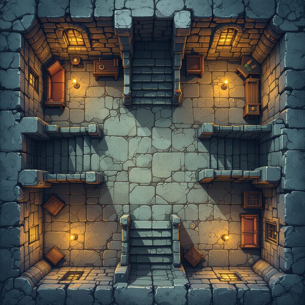 Fantasy Dungeon Encounter Map with Stone Halls