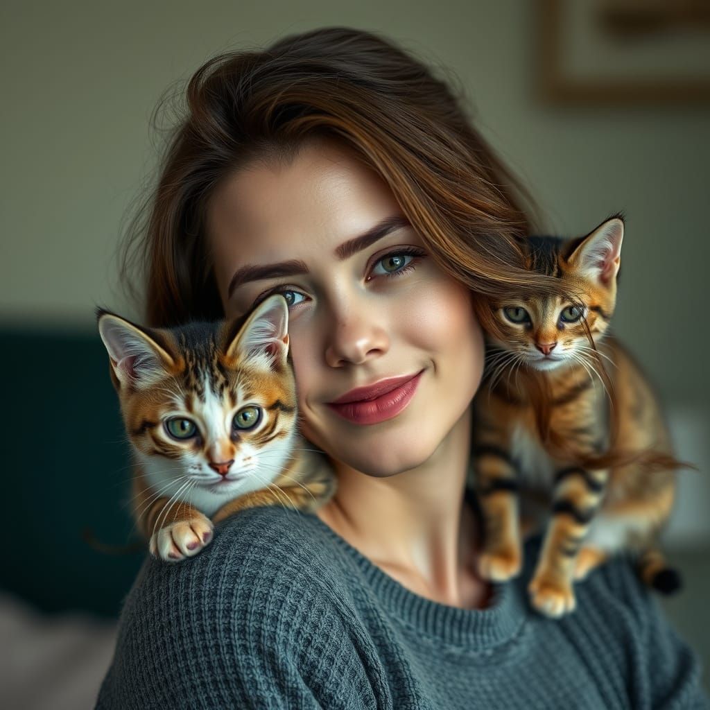 Proud Mature Woman Shares Affection with Cat