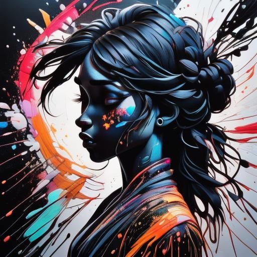 Silhouette Portrait with Colourful Paint Splashes