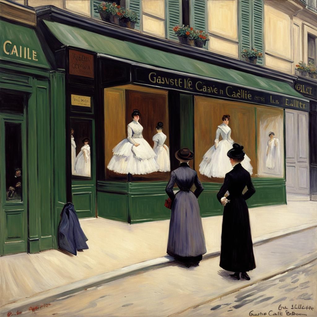 Elegant Woman Outside Boutique, Impressionistic Style