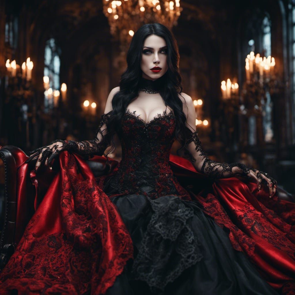 Pale Vampire with Fangs in Gothic Setting