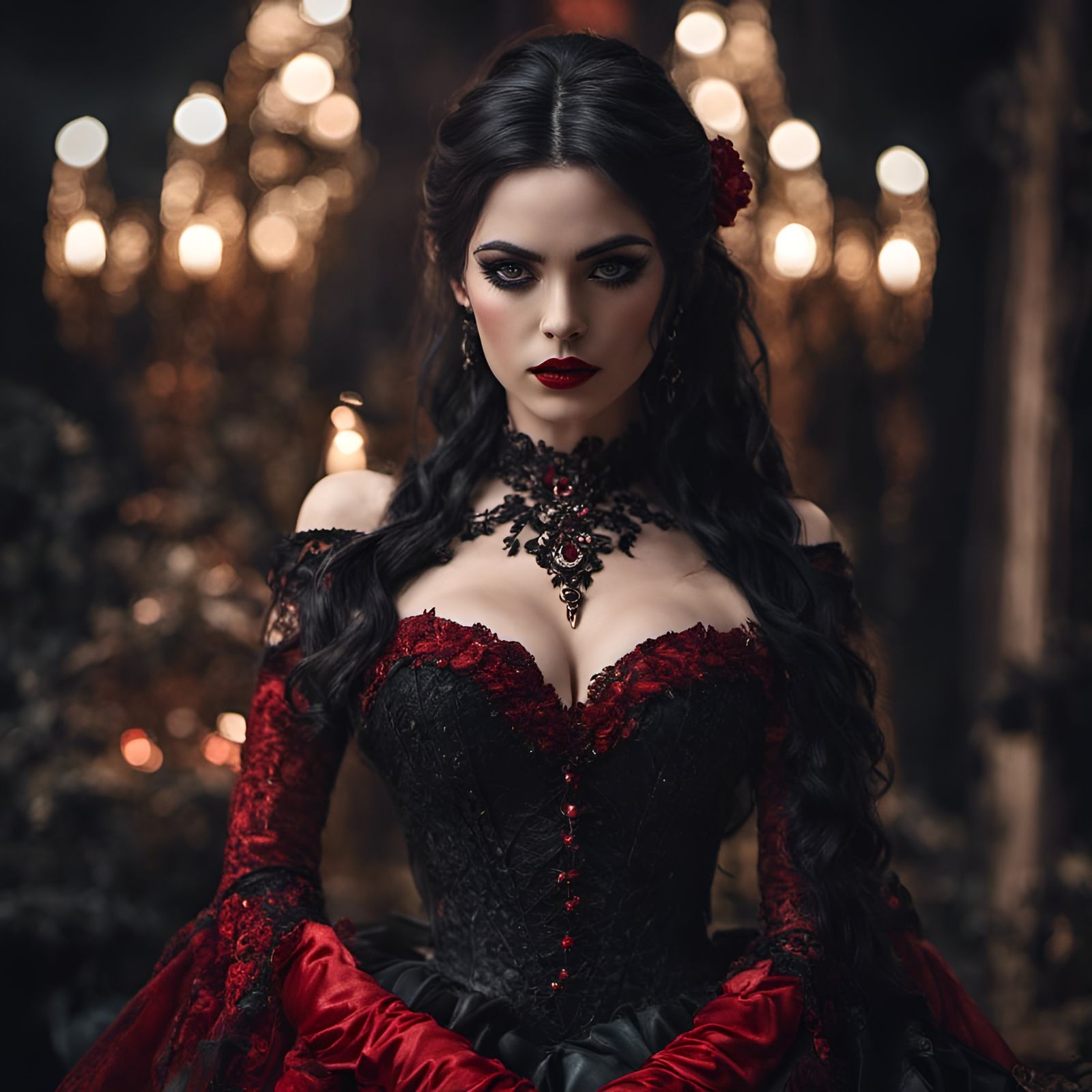 Gothic Vampire with Fangs in Ethereal Style