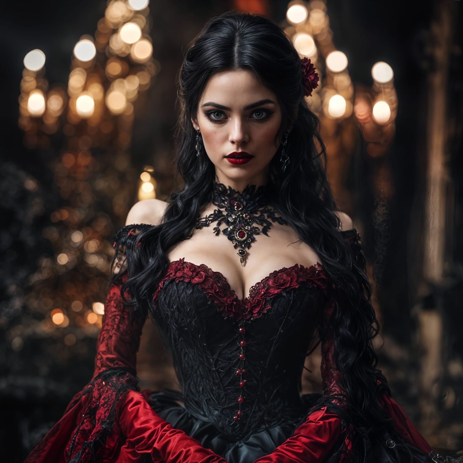 Ethereal Vampire with Fangs as Oil Painting